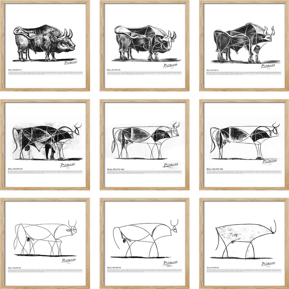 SIGNWIN Poster Set Pablo Picasso Geometric Bull Drawings Nature Animals Illustrations for Living Room, Bedroom, Office - 8"x10"x 9