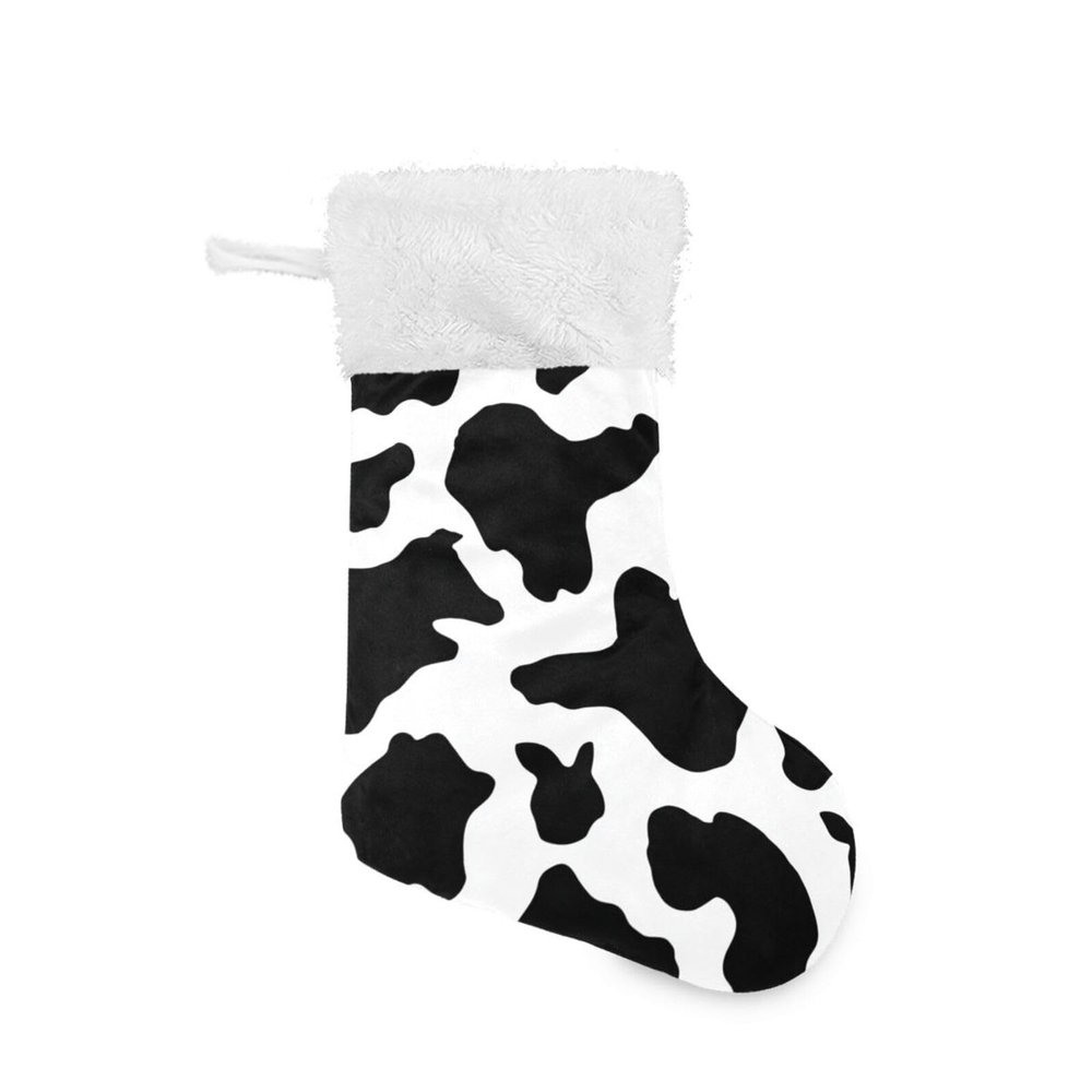 Caikeny Cow Christmas Stockings Black White Christmas Presonalized Large Stocking Sock Set of 1 Xmas Party Winter Decor Candy Bag Family Holiday Gift 18 in