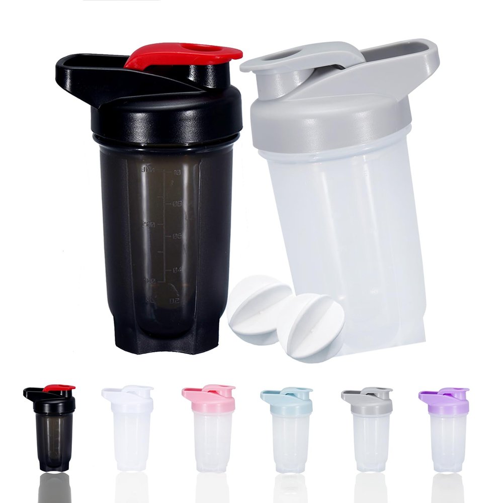 GAISHION Shaker Bottle Protein Shakes Cup and 10-Ounce/300ML ShakerBottle with Whisk Balls, Protein ShakerBottles Set,Non-BPA plastic (Black+Grey(2PCS))