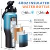 40 oz Insulated Water Bottle with Straw fit in Car Cup Holder - Metal Water Bottle with Straw, Auto Spout Lid, Thermal Water Tumbler Cup with Lid, Storage Carrier Bag, Silicone Boot view 3
