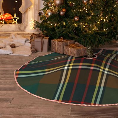 DKJlitter Christmas Tree Skirt, Brown and Green Plaid Murphy Tartan Xmas Tree Skirts Mat Farmhouse Rustic Xmas Holiday Indoor Party Outdoor Decoration 36 inches
