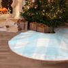 DKJlitter Christmas Tree Skirt, Baby Boy Pastel Blue Gingham Plaid Xmas Tree Skirts Mat Farmhouse Rustic Xmas Holiday Indoor Party Outdoor Decoration 30 inches view 1