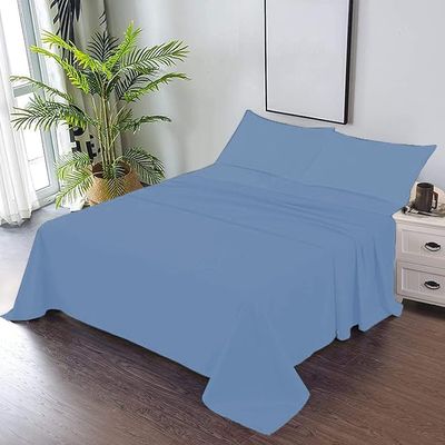 3 Piece Luxury Alaskan King Size (132'' x 120") Flat Sheet 800 Thread Count 100% Egyptian Cotton Flat Sheet - Wrinkle, Fade, Stain Resistant - Medium Blue Solid