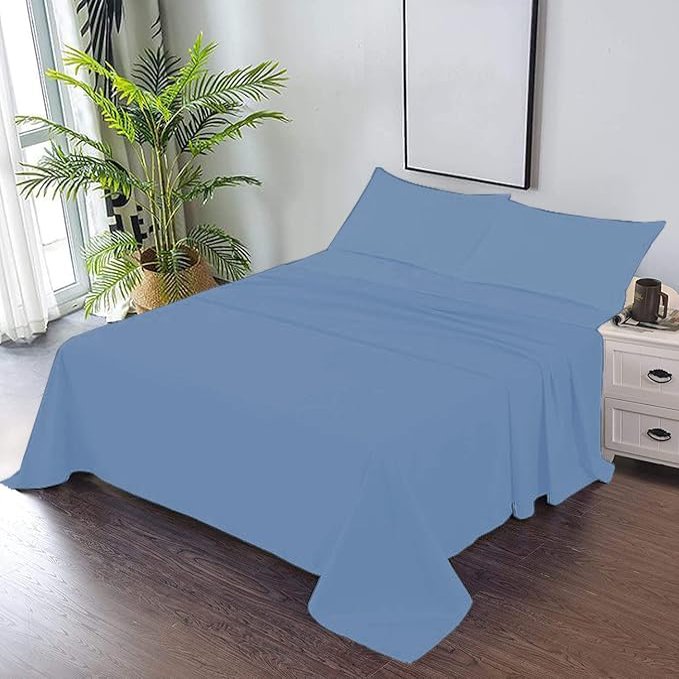 3 Piece Luxury Alaskan King Size (132'' x 120") Flat Sheet 800 Thread Count 100% Egyptian Cotton Flat Sheet - Wrinkle, Fade, Stain Resistant - Medium Blue Solid