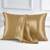 PURE ECO Soft 2 Piece Pillowcase Silk Satin Pillow Cover Standard Size, Long-Staple Soft & Silk Pillowcase for Hair and Skin, Envelope Closure(Standard 20" x 26", Gold) view 1