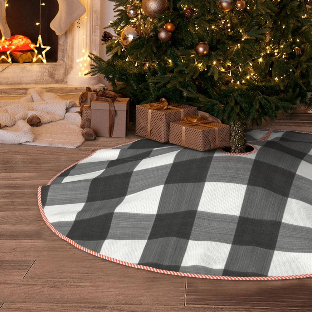 DKJlitter Christmas Tree Skirt, Black Buffalo Plaid Xmas Tree Skirts Mat Farmhouse Rustic Xmas Holiday Indoor Party Outdoor Decoration 30 inches