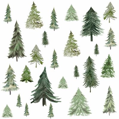 Watercolor Tree Wall Stickers Small Pine Tree Wall Decal Green Trees Wall Window Stickers Removable Forest Trees Decals Peel and Stick Small Tree Wall Decals for Bedroom Living Room