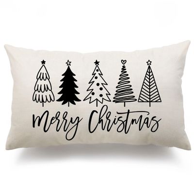 DFXSZ Christmas Pillow Covers 12x20 Inch Black Christmastree Merry Christmas Decorative White Throw Pillows Winter Decor for Home Couch