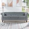kevinplus 84.6'' Leather Chesterfield Sofa Couch for Living Room, Classic Modern 3-Seat Upholstered Tufted Rolled Arm Sofa Couch for Apartment Bedroom Office, Solid Wood Leg, Grey view 1
