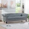 kevinplus 84.6'' Leather Chesterfield Sofa Couch for Living Room, Classic Modern 3-Seat Upholstered Tufted Rolled Arm Sofa Couch for Apartment Bedroom Office, Solid Wood Leg, Grey view 3