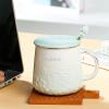 450ml/15oz cherry blossom gradient relief mark ceramic cup for couples breakfast milk coffee cup for office home-Light green relief cherry blossom rabbit cup view 2