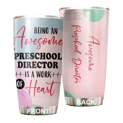 Awesome Preschool Director Tumbler Stainless Steel 20oz, Funny Preschool Director Gifts Bulk For Birthday Christmas, Preschool Director Gifts For Men Women Office Coworker Driking Coffee Cup Humor