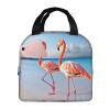 AdaNti Pink Flamingo on Beach print Lunch Bag Portable Insulated Reusable Tote Bag Lunch Box For Work Camping Travel Picnic view 1
