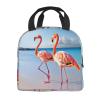 AdaNti Pink Flamingo on Beach print Lunch Bag Portable Insulated Reusable Tote Bag Lunch Box For Work Camping Travel Picnic view 3