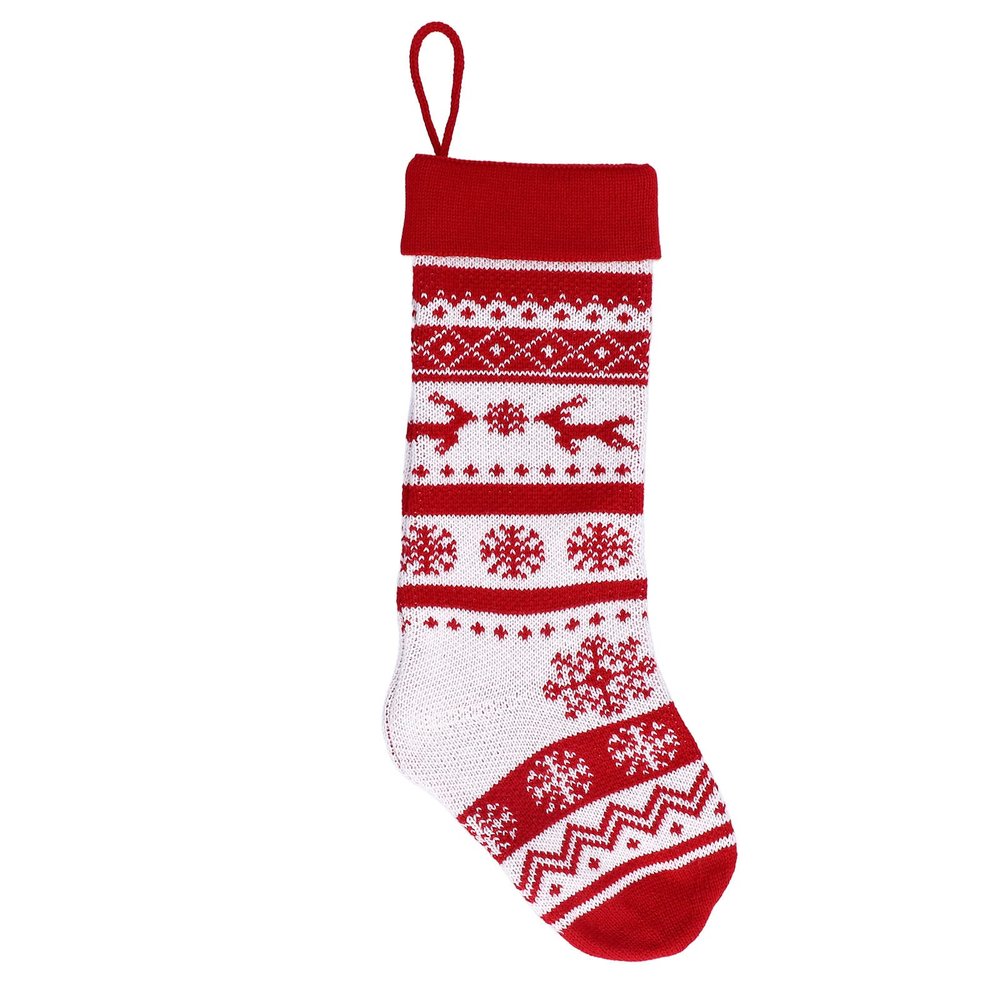 Knitted Christmas Stocking, Large Christmas Stockings Decorations, Hanging Stocking with Candy Bag Lovely Christmas Decorations Hanging Stockings for Fireplace Xmas Tree Holiday Decor(double deer)