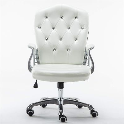 AZMANI Adjustable Desk Chair Swivel Home Office Mid Back Executive Ergonomic Makeup Computer Chair 360 Swivel,Chair PU Leather,White