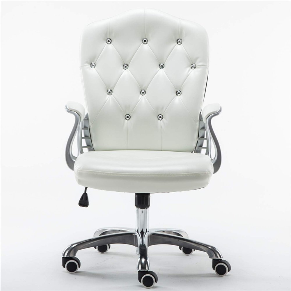 AZMANI Adjustable Desk Chair Swivel Home Office Mid Back Executive Ergonomic Makeup Computer Chair 360 Swivel,Chair PU Leather,White