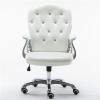 AZMANI Adjustable Desk Chair Swivel Home Office Mid Back Executive Ergonomic Makeup Computer Chair 360 Swivel,Chair PU Leather,White view 1