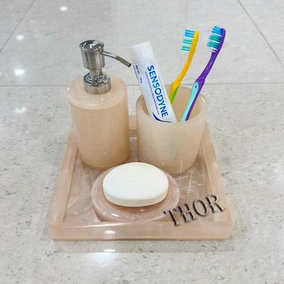 Modern Bathroom Accessories Set 4 Pcs Marble Look Bathroom Sets for Counter Top Restroom Apartment Decor Stuff Imitated Resin Kits Gift for Women and Men