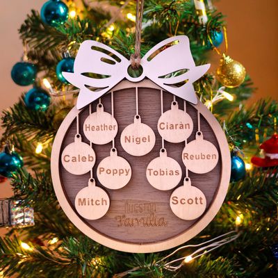 Personalized 2025 Christmas Ornaments, Customize 1-10 Names Christmas tree decoration Laser Engraved Names, Comes with a rope (5 Names, Pink bow (most options))