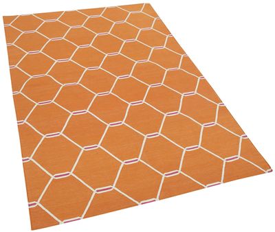 3'5" x 5'7" - 105 x 171 Cm Geometric Duri Orange Geometric Bohemian Wool Cotton Handmade Handknotted Vintage Turkish Area Rug for Living Room Bedroom Nursery Hallway Indoor