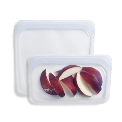 Stasher Premium Silicone Reusable Food Storage Bags, 2-Pack, Clear, Multi-Use Food Storage Bags, Lunch Bag, Travel Containers, BPA Free, Leak-free, Dishwasher-Safe, Eco-friendly