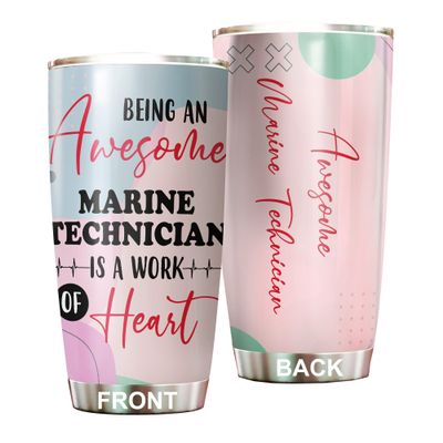 Awesome Marine Technician Tumbler Stainless Steel 20oz, Funny Marine Technician Gifts Bulk For Birthday Christmas, Marine Technician Gifts For Men Women Office Coworker Driking Coffee Cup Humor