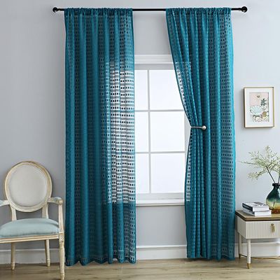 AZIMUZIXI Polka Dot Lace Curtains 108 Inches Long 2 Panels for Bedroom Living Room,Extra Long Geometric Hollow Privacy Rod Pocket Sheer Window Curtains & Drapes,Blue 59''W x 108''L