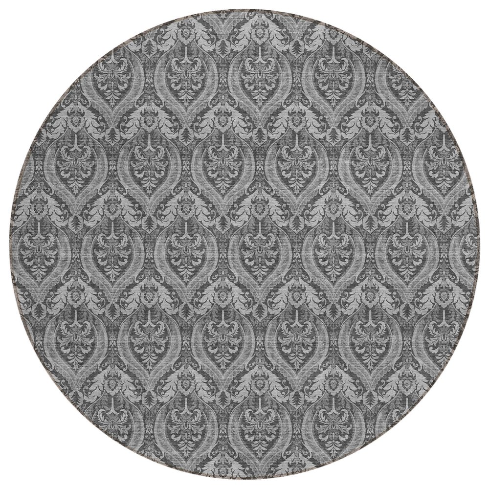 Addison Rugs Chantille ACN572 Gray 8' x 8 Indoor Outdoor Round Area Rug, Stain Resistant, Machine Washable, Non Shedding, Bedroom, Living Room, Dining Room, Kitchen Rug