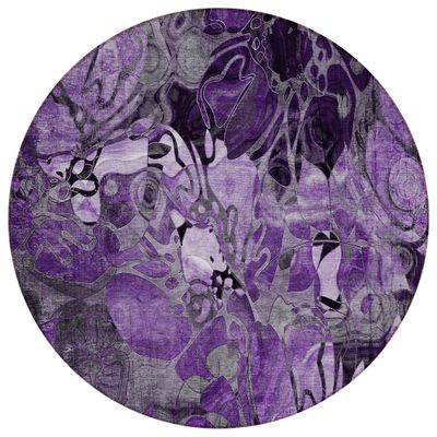 Addison Rugs Chantille ACN558 Purple 8' x 8 Indoor Outdoor Round Area Rug, Stain Resistant, Machine Washable, Non Shedding, Bedroom, Living Room, Dining Room, Kitchen Rug
