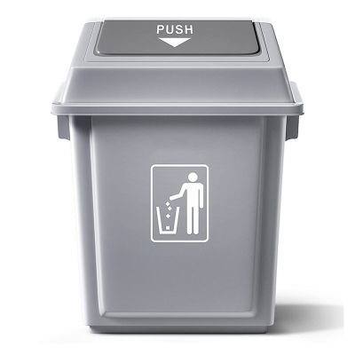 GRFIT Trash Cans Wastebasket Swing-Top Lid Recycle BinKitchen Trash Can with LidCommercial Products Untouchable Square Trash/Garbage Container with Lid, Gray Kitchen Bathroom Rubbish Bin