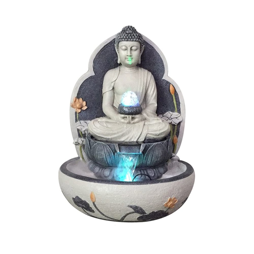 Tabletop Fountain 23.6 inch Tall Indoor/Outdoor Buddha Tabletop Water Fountain with LED Lights - Zen Tabletop Water Fountain for Home Office Decor Desktop Fountains