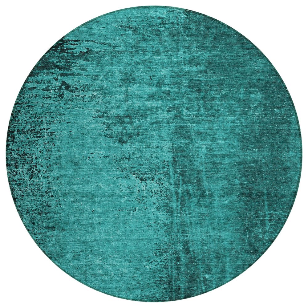 Addison Rugs Chantille ACN554 Teal 8' x 8 Indoor Outdoor Round Area Rug, Stain Resistant, Machine Washable, Non Shedding, Bedroom, Living Room, Dining Room, Kitchen Rug