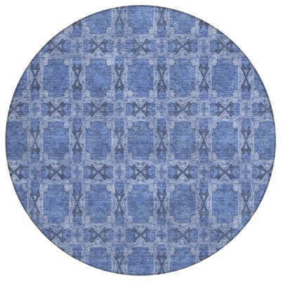 Addison Rugs Chantille ACN564 Blue 8' x 8 Indoor Outdoor Round Area Rug, Stain Resistant, Machine Washable, Non Shedding, Bedroom, Living Room, Dining Room, Kitchen Rug
