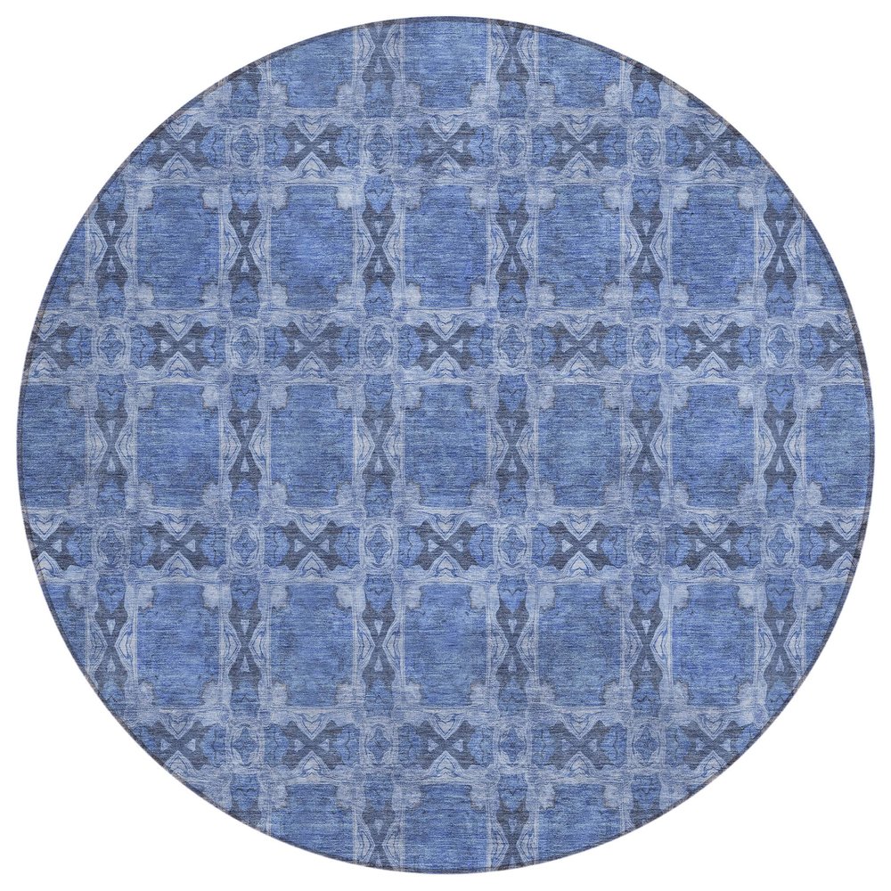 Addison Rugs Chantille ACN564 Blue 8' x 8 Indoor Outdoor Round Area Rug, Stain Resistant, Machine Washable, Non Shedding, Bedroom, Living Room, Dining Room, Kitchen Rug