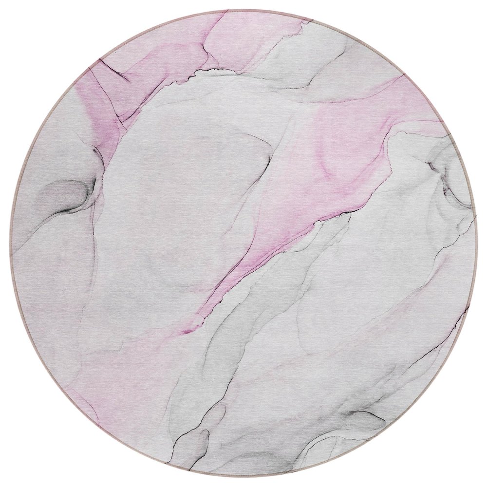 Addison Rugs Chantille ACN515 Pink 8' x 8 Indoor Outdoor Round Area Rug, Stain Resistant, Machine Washable, Non Shedding, Bedroom, Living Room, Dining Room, Kitchen Rug
