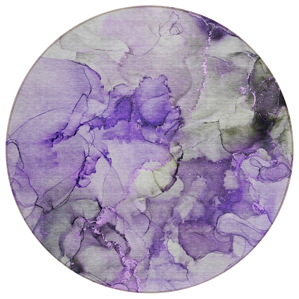 Addison Rugs Chantille ACN520 Purple 8' x 8 Indoor Outdoor Round Area Rug, Stain Resistant, Machine Washable, Non Shedding, Bedroom, Living Room, Dining Room, Kitchen Rug