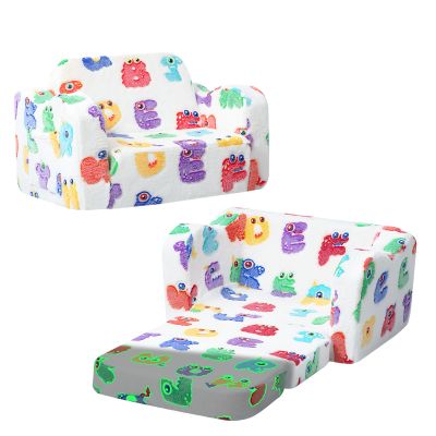 MeMoreCool Glow Alphabet Toddler Sofa Bed  2-in-1 Foldable Foam Chair for Kids Light-Up Letters, Soft Supportive Foam, Machine-Washable Cover, Great for Boys and Girls