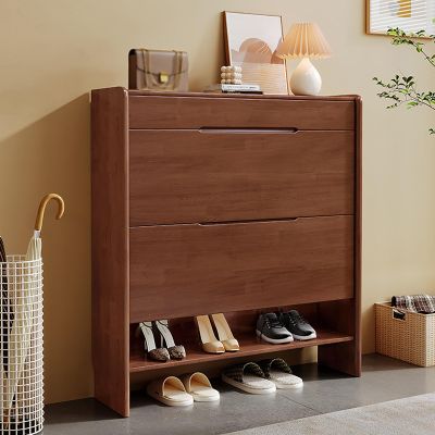 Ultra Slim Shoe Storage, Shoe Racks Storage Cupboard Hallway, Free Standing Tipping Bucket Shoes Storage Cabinet, Modern Slim Hidden Shoe Cabinet, for Hallway, Bedroom ( Color : Walnut , Size : 80x25x
