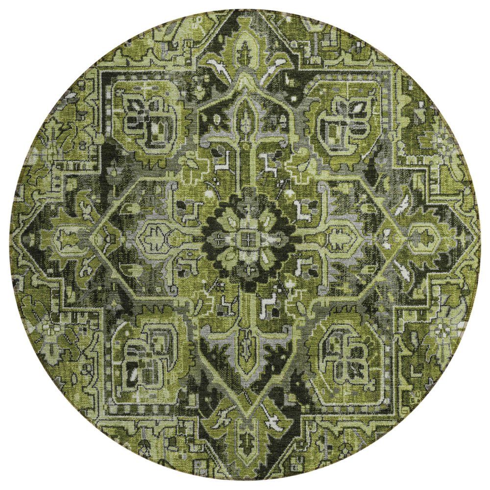 Addison Rugs Chantille ACN570 Green 8' x 8 Indoor Outdoor Round Area Rug, Stain Resistant, Machine Washable, Non Shedding, Bedroom, Living Room, Dining Room, Kitchen Rug