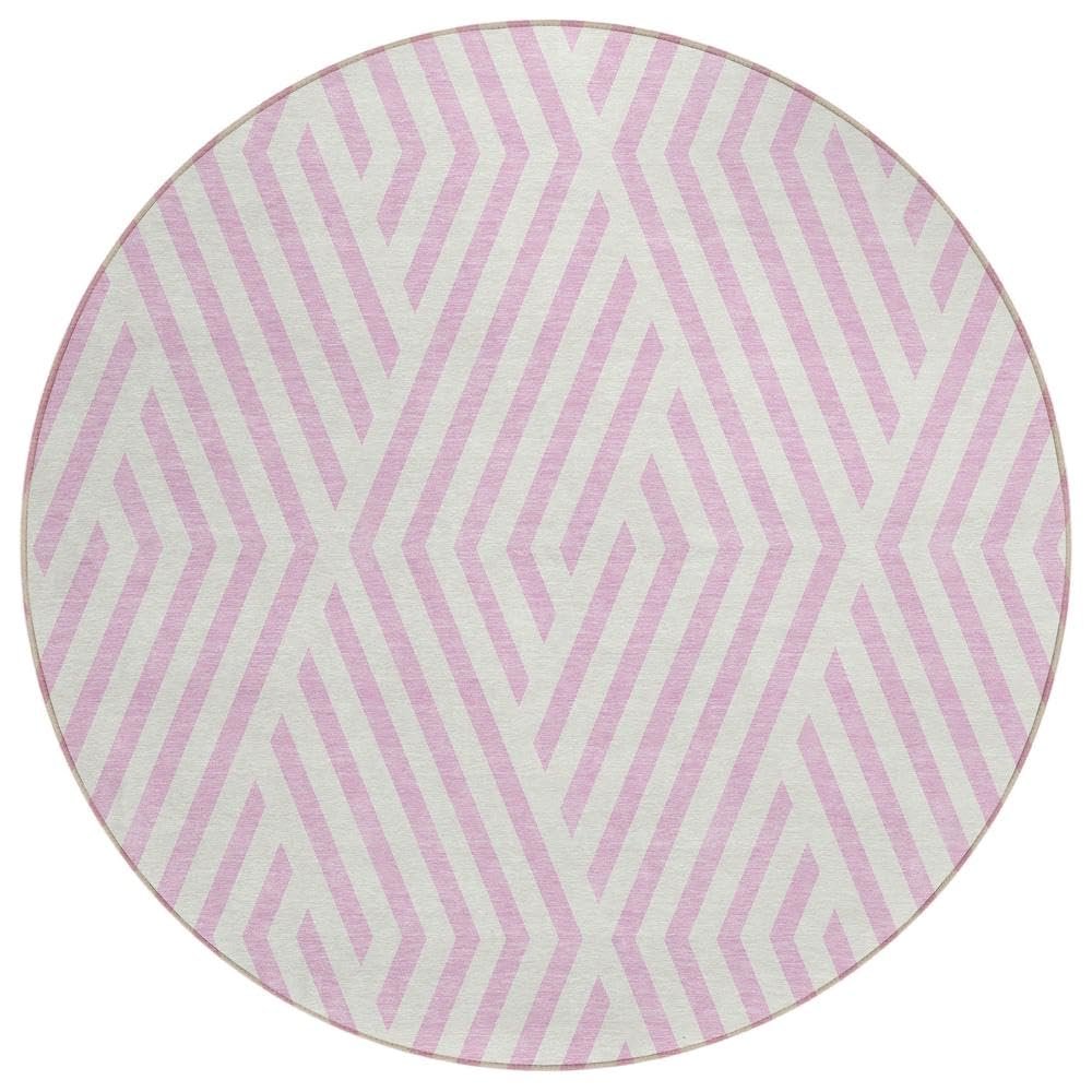 Addison Rugs Chantille ACN550 Pink 8' x 8 Indoor Outdoor Round Area Rug, Stain Resistant, Machine Washable, Non Shedding, Bedroom, Living Room, Dining Room, Kitchen Rug