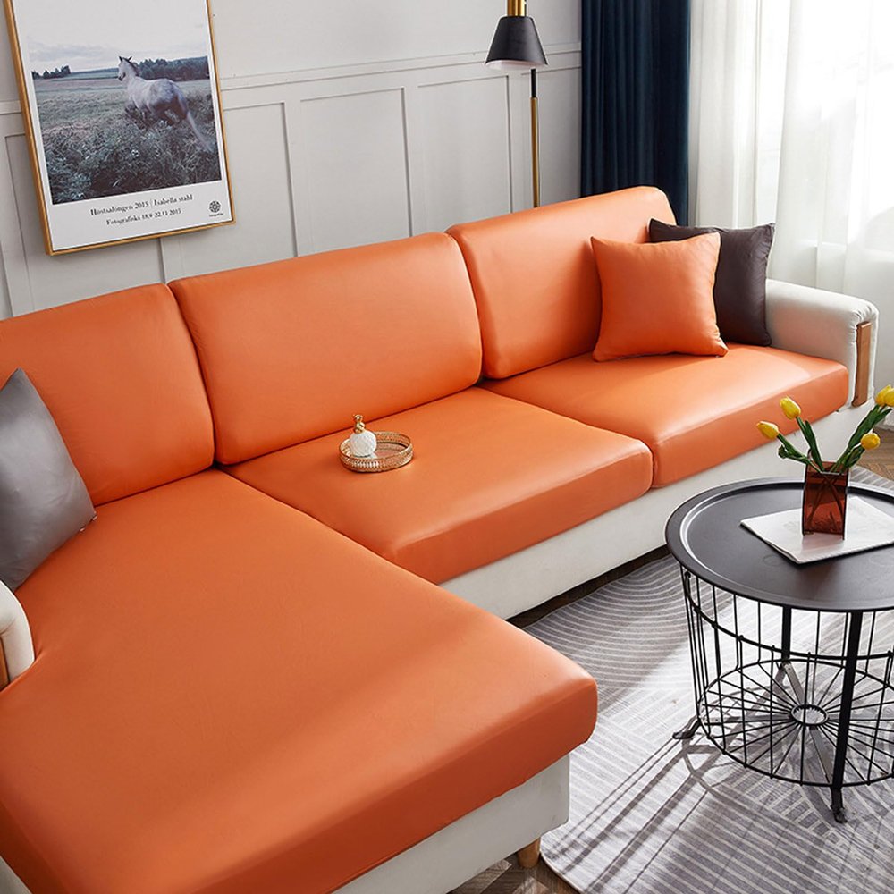 HUHJYUGE Sofa Couch Cover PU Leather Waterproof Cushion Couch Covers Anti-Slip Stretch Sofa Slipcpvers Sofa Seat Covers with Elastic Bottom Furniture Protector 1 Seat (D 5)