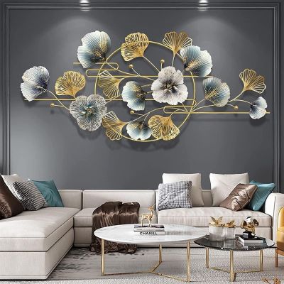 ALKANI Metal Wall Art Decor Luxury Ginkgo Leaf Wall Decor Wrought Iron Wall Hanging Creative Ginkgo Leaf Art Hanging 3D Art Sculpture Background Wall Sculptures for Home Bedroom
