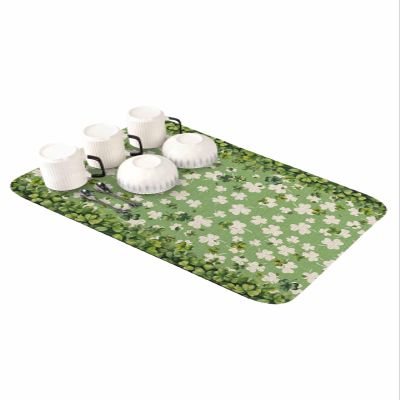 Dish Drying Stone Mat for Kitchen Counter, Absorbent Dish Mat St. Patrick's Day Green Shamrocks Spring Clovers Microfiber Non-Slip Coffee Mat Diatomaceous Earth Mat for Coffee Bar, 16 Inch x 24 Inch