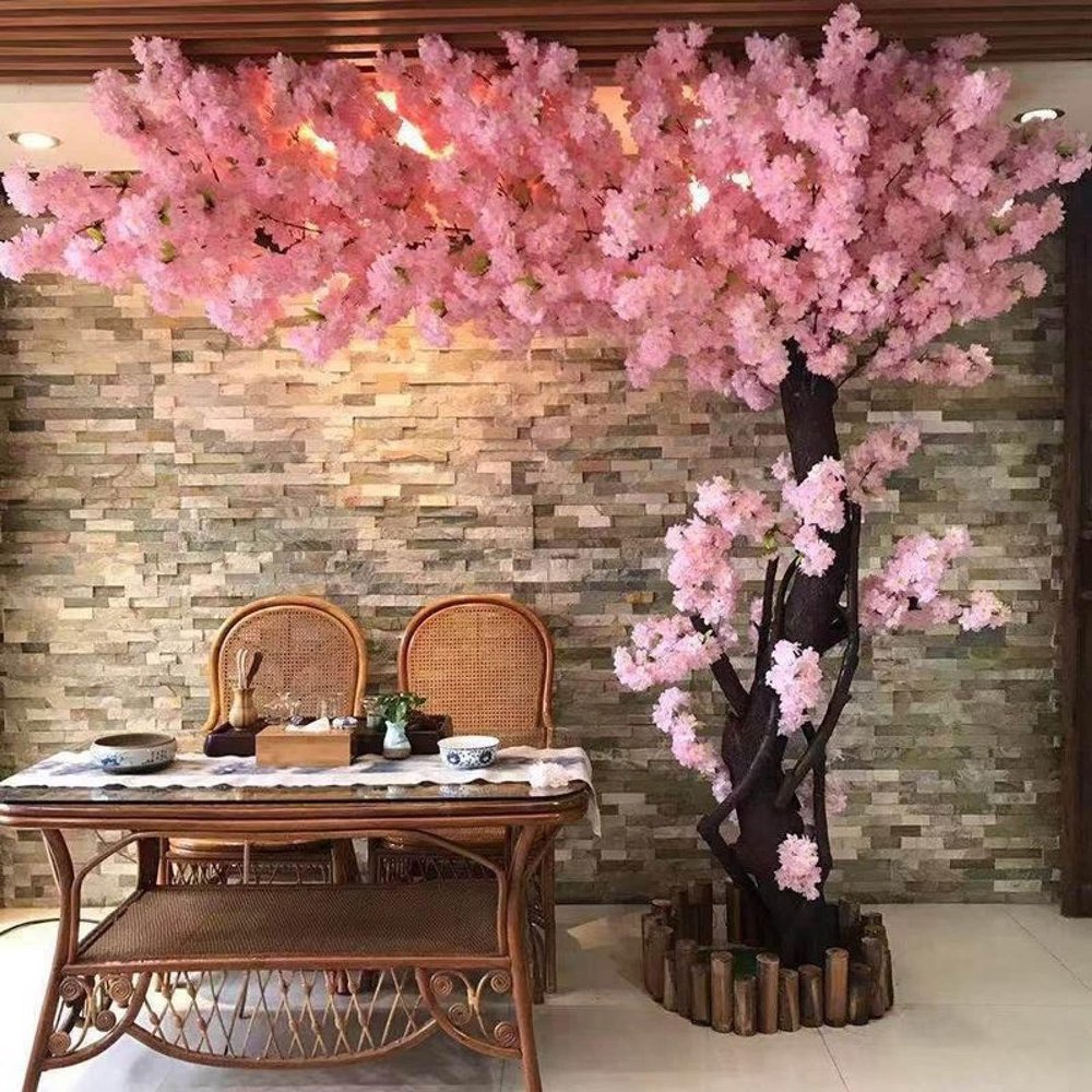 Artificial Plants,Artificial Cherry Tree Large Plant Simulation Peach Blossom Tree Plum Tree Hotel Shopping Mall Decoration Fake Cherry Tree Easy to Assemble Artific PinkA-1.2mx1m