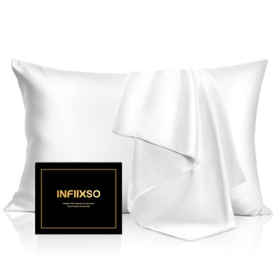 INFIIXSO Silk Pillow Cases 2 Pack Standard Size, Ultra Smooth & Soft Mulberry Silk Pillow Case for Hair and Skin, Breathable Cooling Silk Pillowcase with Hidden Zipper (White, 20x26 Inches)