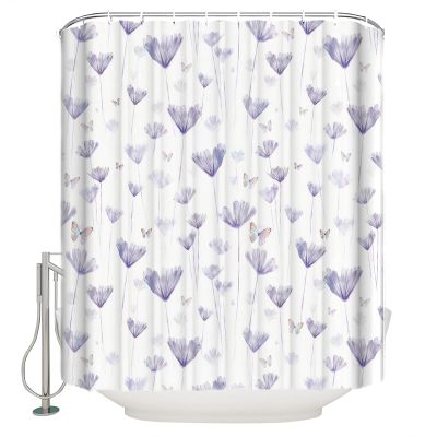 Flower Shower Curtain for Bathroom 72" x 84" Purple Flower Butterfly Shower Curtain with Hooks Polyester Waterproof Home Bathtub Decor