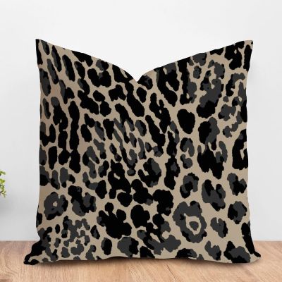 ArogGeld Black and Brown Leopard Farmhouse Cushion Covers Leopard Print Animal Cheetah Cushion Cover Double Side Pillow Cover Case with Zipper for Living Room Bedroom 26x26in White Linen