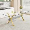 Modern Tempered Glass Dining Table, Large 78.74" Glass Dining Kitchen Table with Gold Plated Metal Legs and MDF Crossbars for 6-8 People, Modern Dining Room Table for Kitchen Home Office view 1