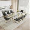 Modern Tempered Glass Dining Table, Large 78.74" Glass Dining Kitchen Table with Gold Plated Metal Legs and MDF Crossbars for 6-8 People, Modern Dining Room Table for Kitchen Home Office view 4